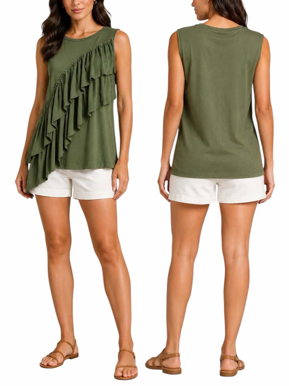 J. Crew Tiered Ruffle Drapey Crew Neck Tank Top Green Size M